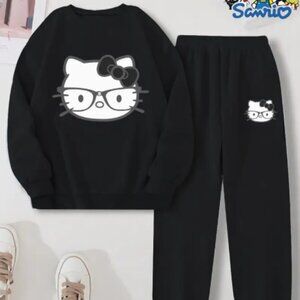 Hello Kitty Sweatshirt & Sweatpants Medium 2 pc  Black NWT